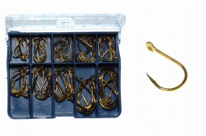 Zestaw złotych haczyków z oczkiem mix rozmiarów