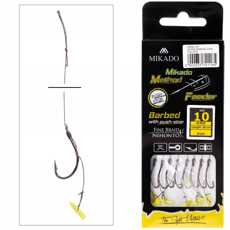 Mikado haczyki 10 Maruseigo z przyponem do Method Feeder stoper P/S plecionka