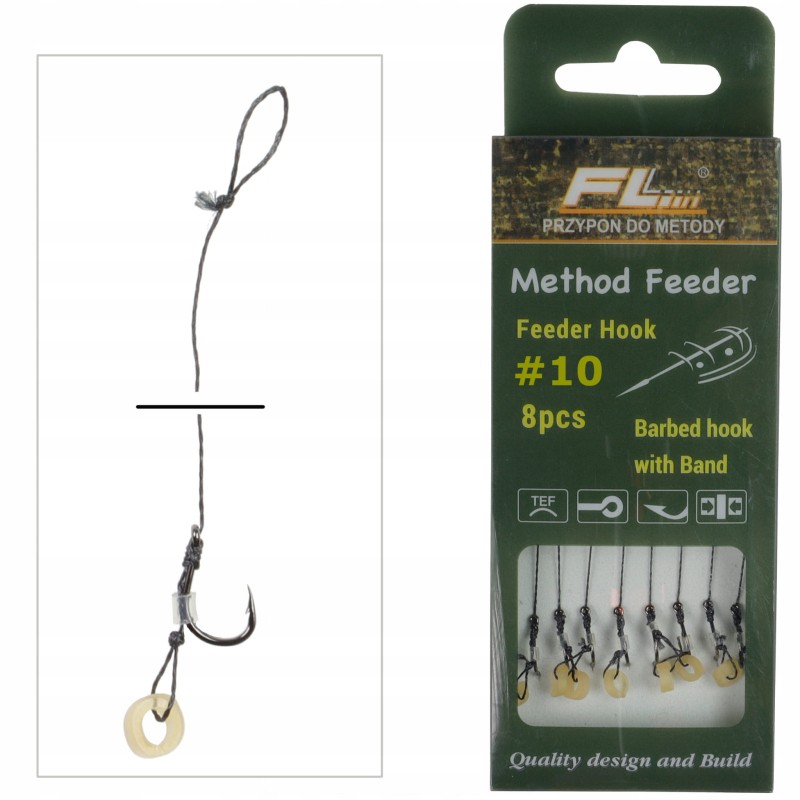 FL haczyki 10 z przyponem do Method Feeder gumka plecionka