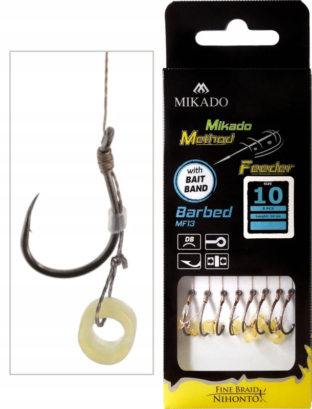 Mikado haczyki 10 MF13 z przyponem do Method Feeder gumka plecionka