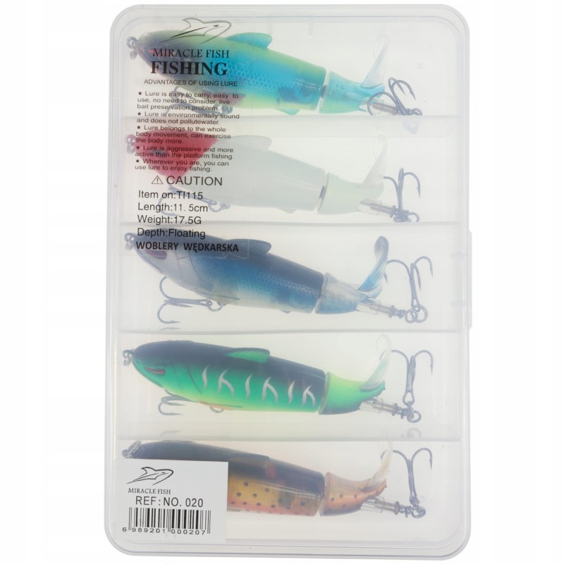 Miracle Fish wobler Popper Flopper zestaw 5 sztuk + pudełko