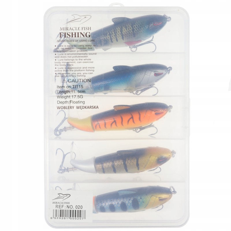Miracle Fish wobler Popper Flopper zestaw 5 sztuk + pudełko